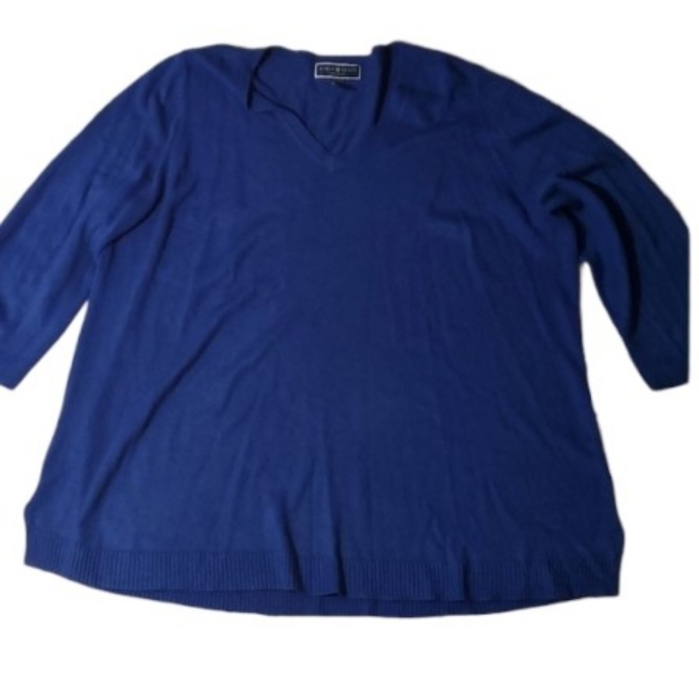Karen Scott Sweater size 3X blue 3/4 sleeve women's sweater vneck